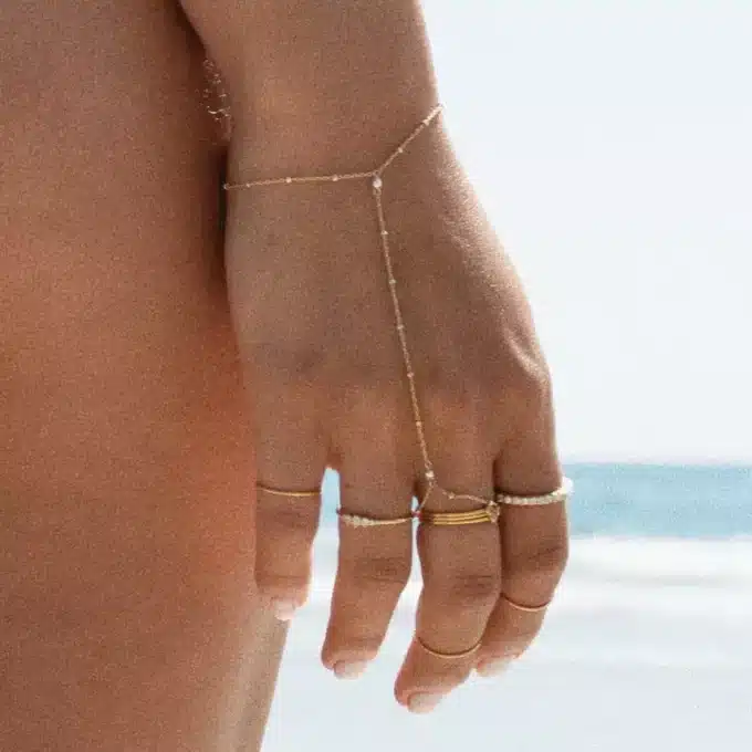 N7515c Bague bracelet chaine satellite plaqué or minimaliste - Bijoux de main en ligne Ninanina