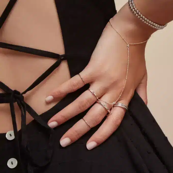 N7515d Bague bracelet chaine satellite plaqué or minimaliste - Bijoux de main en ligne Ninanina