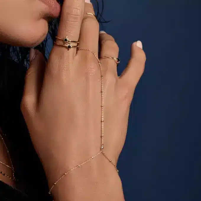 N7515e Bague bracelet chaine satellite plaqué or minimaliste - Bijoux de main en ligne Ninanina