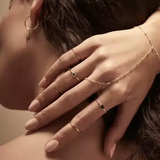 N7515f Bague bracelet chaine satellite plaqué or minimaliste - Bijoux de main en ligne Ninanina