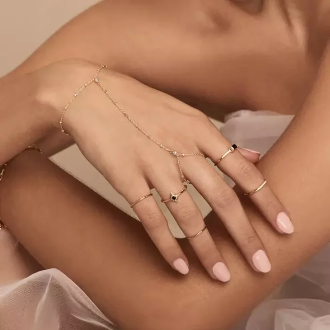 N7515g Bague bracelet chaine satellite plaqué or minimaliste - Bijoux de main en ligne Ninanina