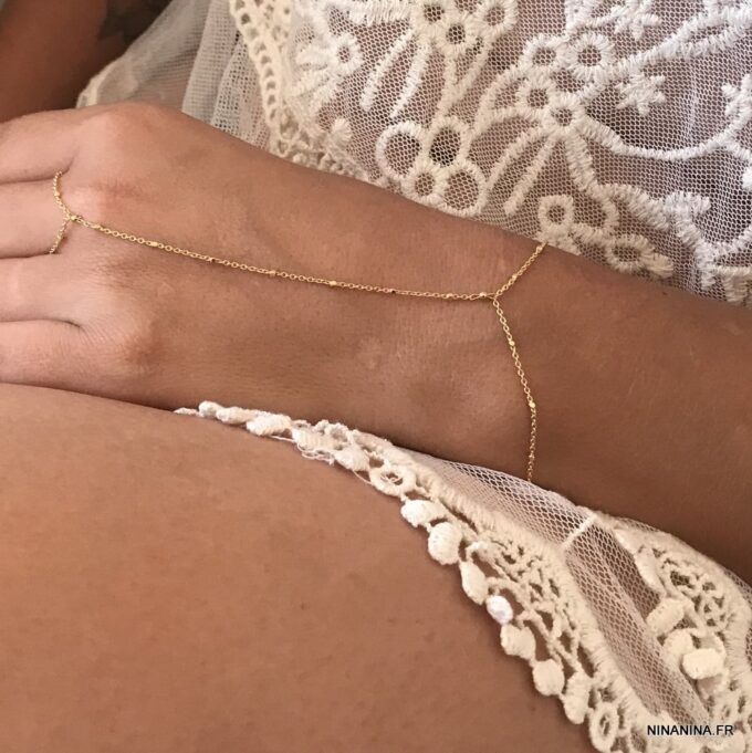 N7515j Bague bracelet chaine satellite plaqué or minimaliste - Bijoux de main en ligne Ninanina