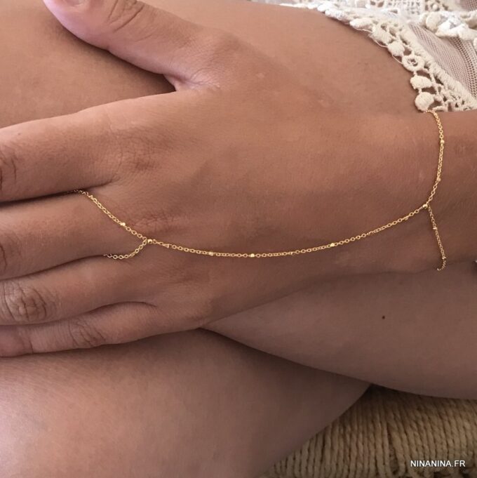 N7515l Bague bracelet chaine satellite plaqué or minimaliste - Bijoux de main en ligne Ninanina