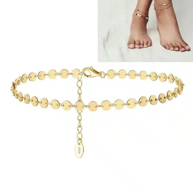 N7528 Bracelet de cheville doré pastilles dorées en Acier - Bijoux Bracelets en ligne Ninanina