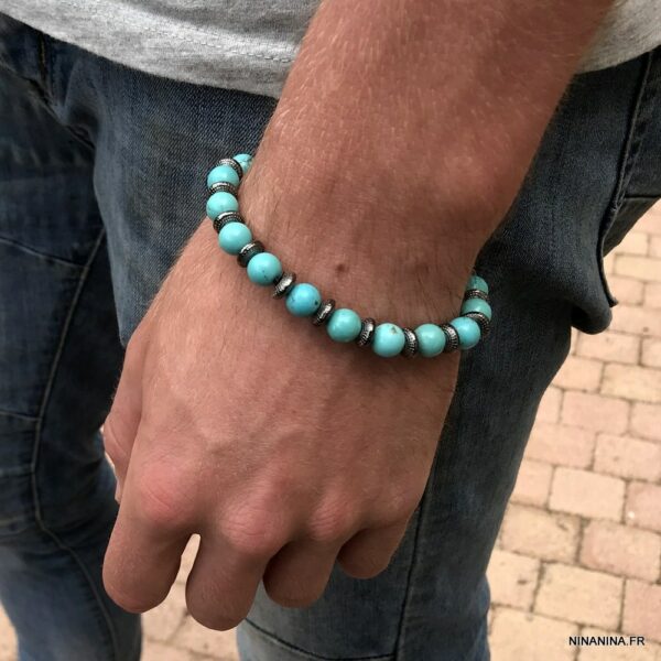 Bracelet Homme Oriental Sun En Acier Et Turquoise Rouge - Neuf Avec étiquettes ThurColas