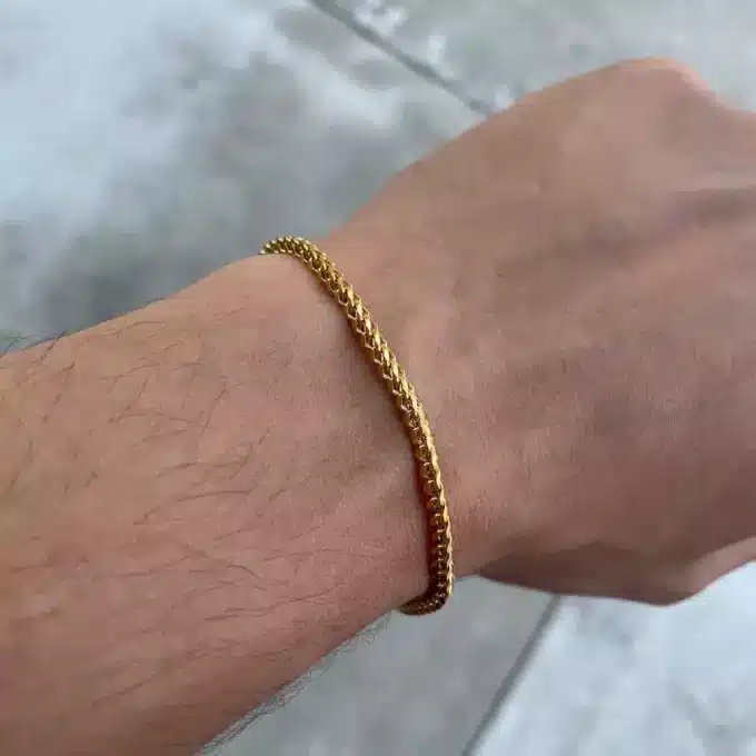 N7548a Bracelet or maille palmier Acier inoxydable doré - Bijoux Bracelets en ligne Ninanina