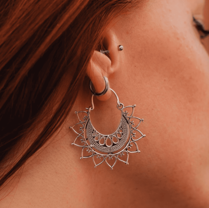 N7571a Boucles d'oreilles boheme chic Acier inoxydable argent - Bijoux Boucles d'oreilles femmes en ligne Ninanina