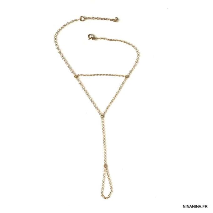 N7582e Bracelet poignet doigt chaine plaqué or 14 carats - Bijoux de main en ligne Ninanina