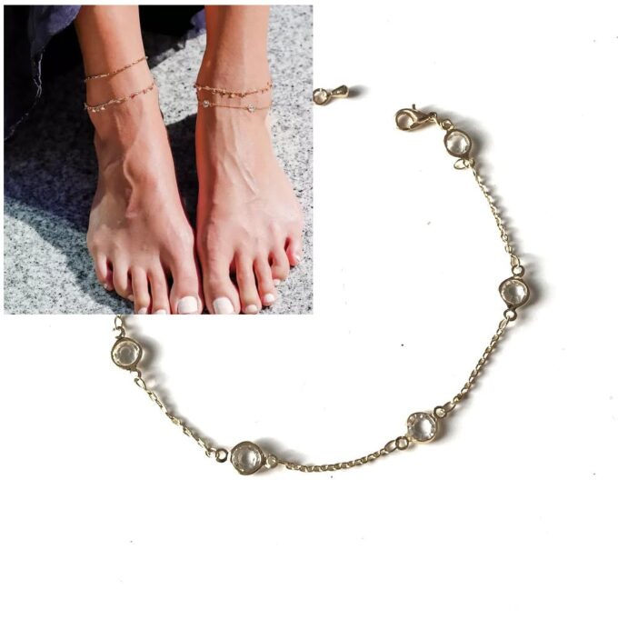 N7583a Chaine de cheville strass oxyde de zirconium blanc - Bijoux Chaines de cheville en ligne Ninanina