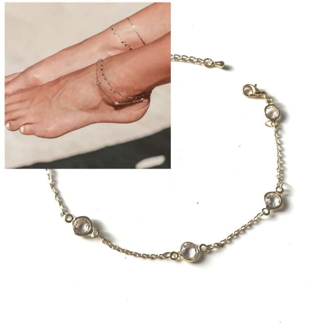 N7583e Chaine de cheville strass oxyde de zirconium blanc - Bijoux Chaines de cheville en ligne Ninanina