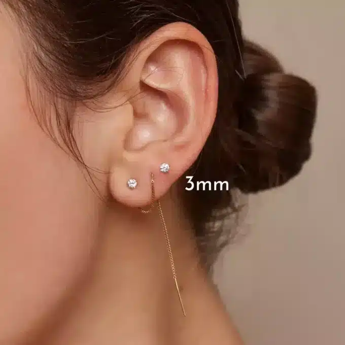 N7500b Boucle d'oreille chaine traversante plaqué or cz - Bijoux Boucles d'oreilles en ligne Ninanina