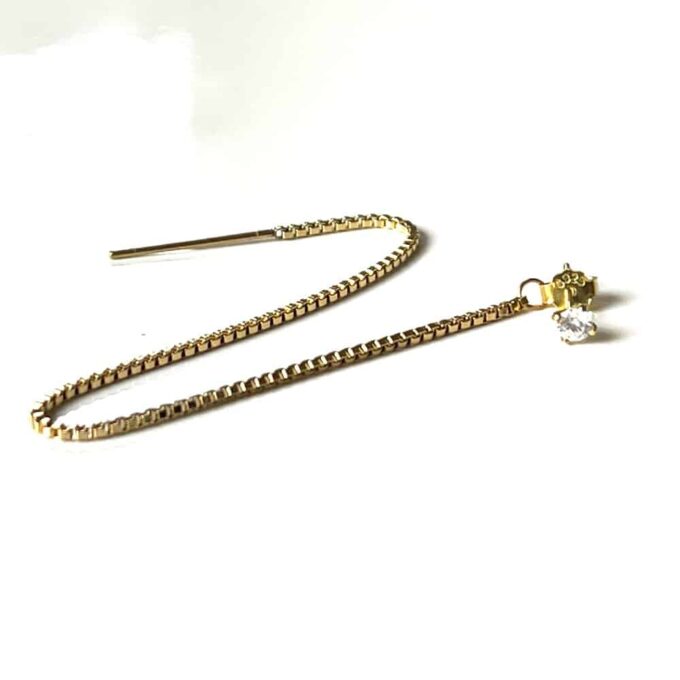 N7500ww Boucle d'oreille chaine traversante plaqué or cz - Bijoux Boucles d'oreilles en ligne Ninanina