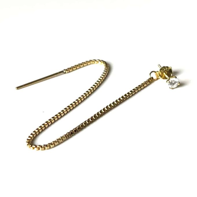 N7500xx Boucle d'oreille chaine traversante plaqué or cz - Bijoux Boucles d'oreilles en ligne Ninanina