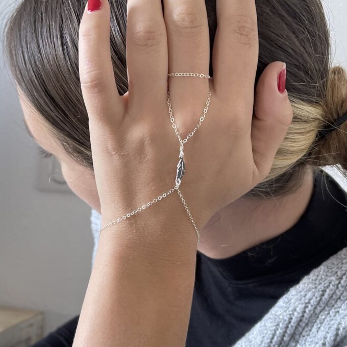 N7501g Bracelet bague chaine au poignet argent 3 tours - Bijoux Bracelets en ligne Ninanina