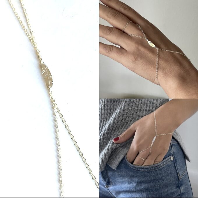 N7501h Bracelet bague chaine au poignet argent 3 tours - Bijoux Bracelets en ligne Ninanina