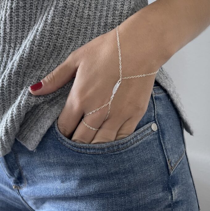 N7501i Bracelet bague chaine au poignet argent 3 tours - Bijoux Bracelets en ligne Ninanina