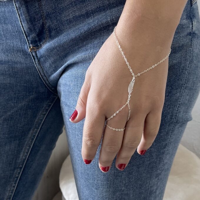 N7501o Bracelet bague chaine au poignet argent 3 tours - Bijoux Bracelets en ligne Ninanina