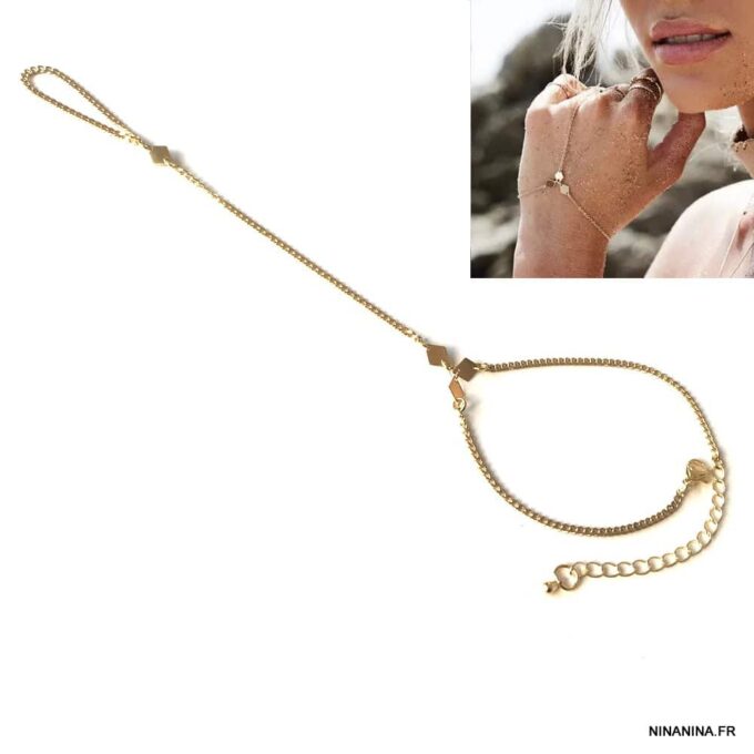 N7516c Chaîne de main femme losange Acier inoxydable doré - Bijoux Bracelets en ligne Ninanina