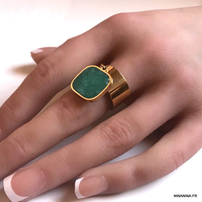 N7529a Bague pendentif acier inoxydable amazonite bleu - Bijoux Bagues en ligne Ninanina