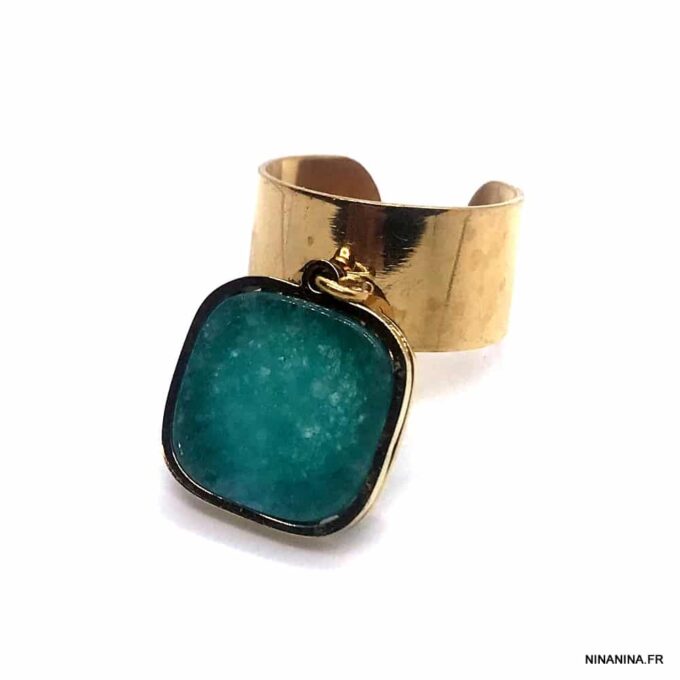 N7529J Bague pendentif acier inoxydable amazonite bleu - Bijoux Bagues en ligne Ninanina
