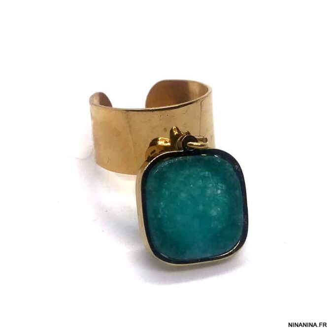 N7529K Bague pendentif acier inoxydable amazonite bleu - Bijoux Bagues en ligne Ninanina