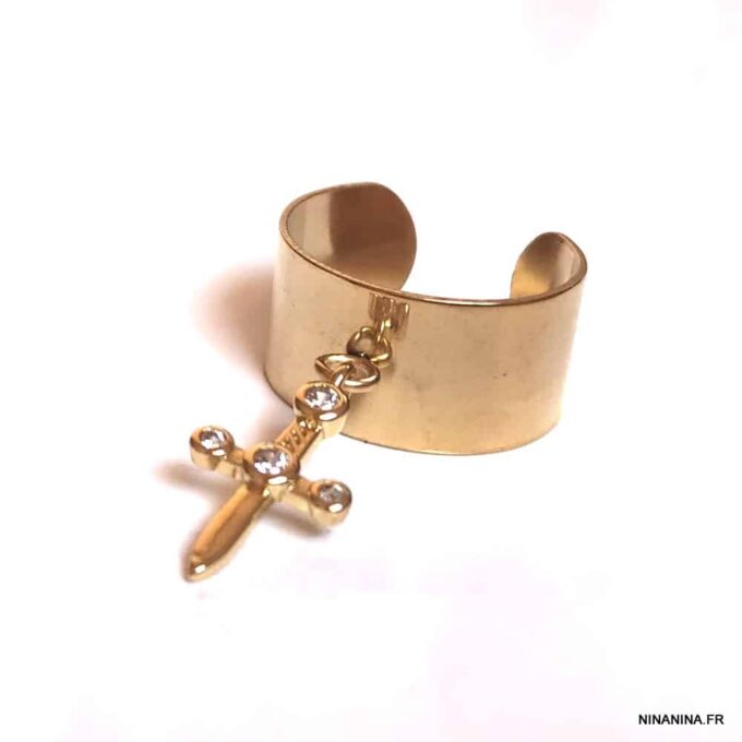 N7530d Bague épée femme réglable pendentif doré zirconium - Bijoux Bagues en ligne Ninanina