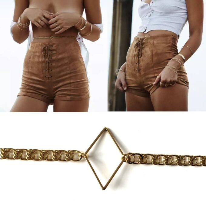 N7537 Chaîne de taille acier inoxydable doré maille large - Bijoux de corps en ligne Ninanina