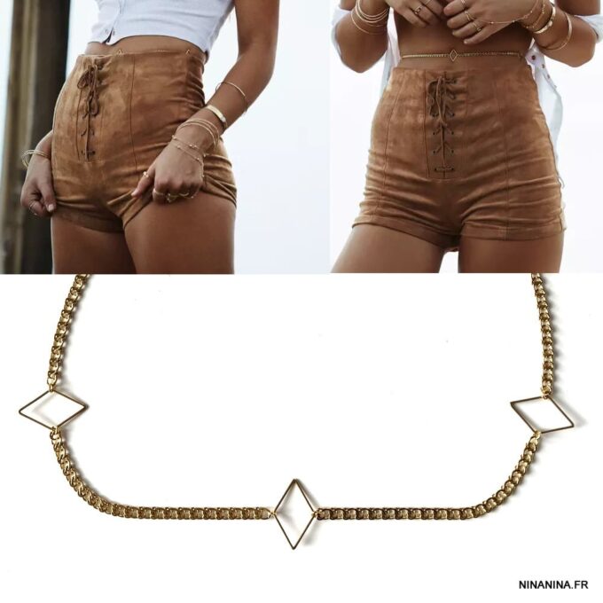 N7537b Chaîne de taille acier inoxydable doré maille large - Bijoux de corps en ligne Ninanina