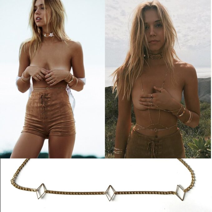 N7537d Chaîne de taille acier inoxydable doré maille large - Bijoux de corps en ligne Ninanina