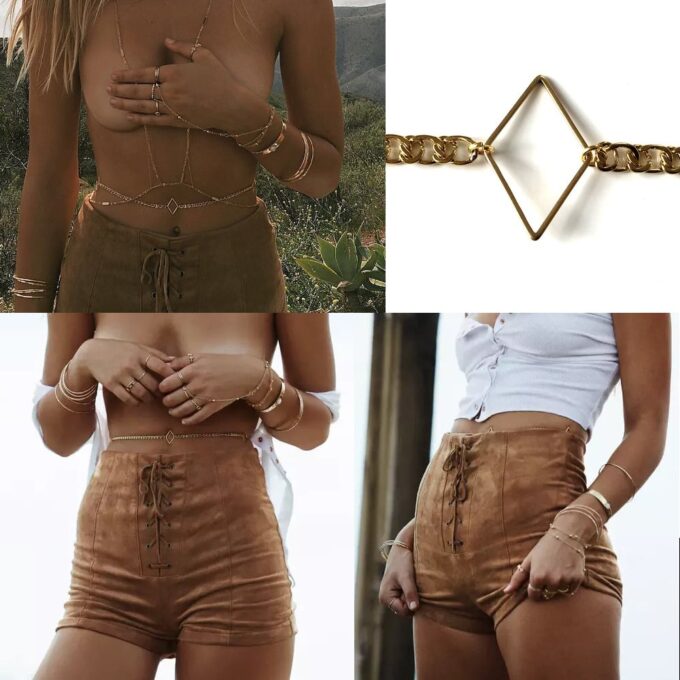 N7537i Chaîne de taille acier inoxydable doré maille large - Bijoux de corps en ligne Ninanina