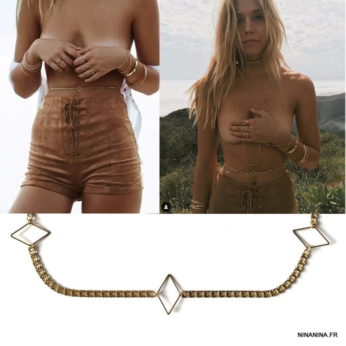 N7537j Chaîne de taille acier inoxydable doré maille large - Bijoux de corps en ligne Ninanina