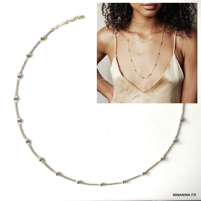 N7559a Sautoir doré femme Acier inoxydable motif boule - Bijoux Colliers en ligne Ninanina