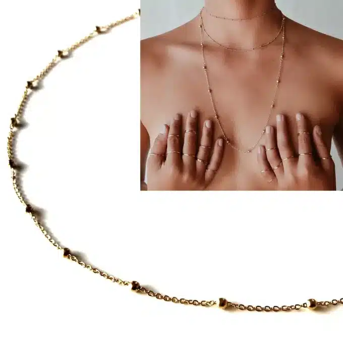 N7559c Sautoir doré femme Acier inoxydable motif boule - Bijoux Colliers en ligne Ninanina