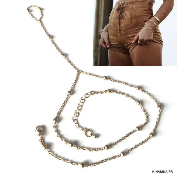 N7560d Chaine a main femme boules Acier inoxydable doré - Bijoux de main en ligne Ninanina