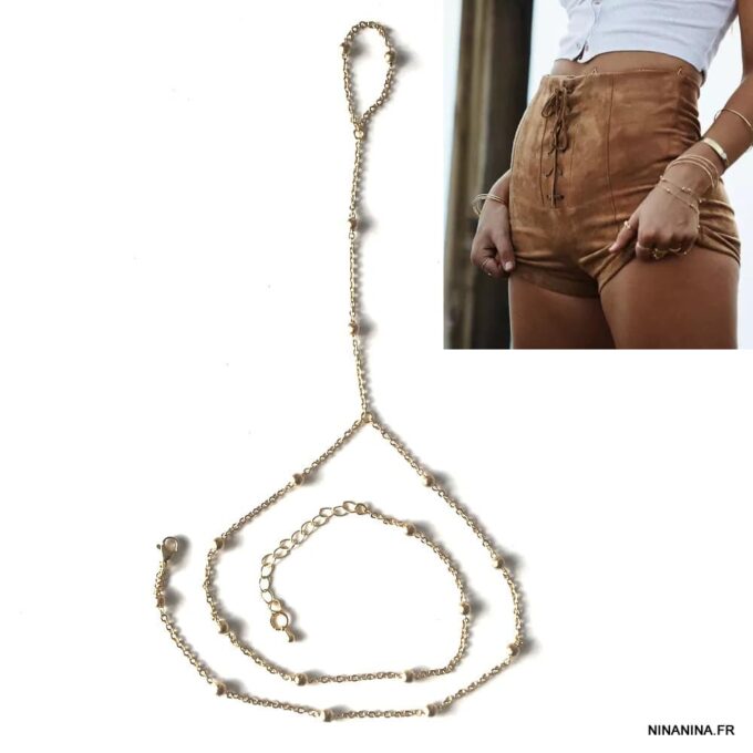 N7560f Chaine a main femme boules Acier inoxydable doré - Bijoux de main en ligne Ninanina