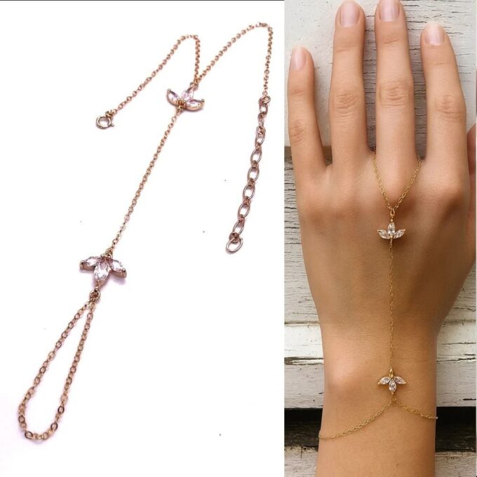 N7561 Bracelet zirconium femme bague artisanal - chaine plaqué or 14 K gold filled - Bijoux Bracelets bagues en ligne Ninanina