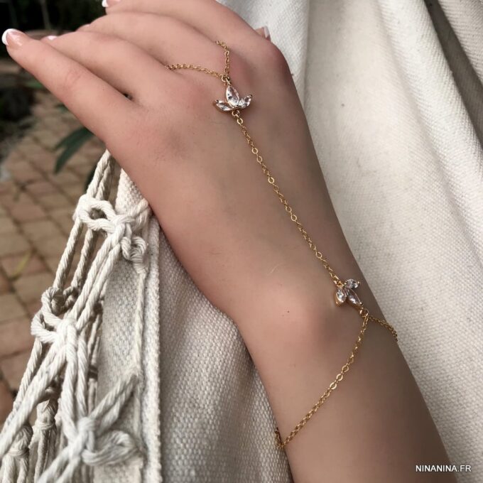 N7561 Bracelet zirconium femme bague chaine plaqué or - Bijoux Bracelets en ligne Ninanina