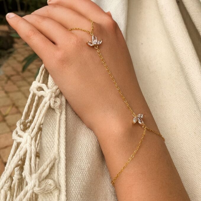 N7561b Bracelet zirconium femme bague artisanal - chaine plaqué or 14 K gold filled - Bijoux Bracelets bagues en ligne Ninanina