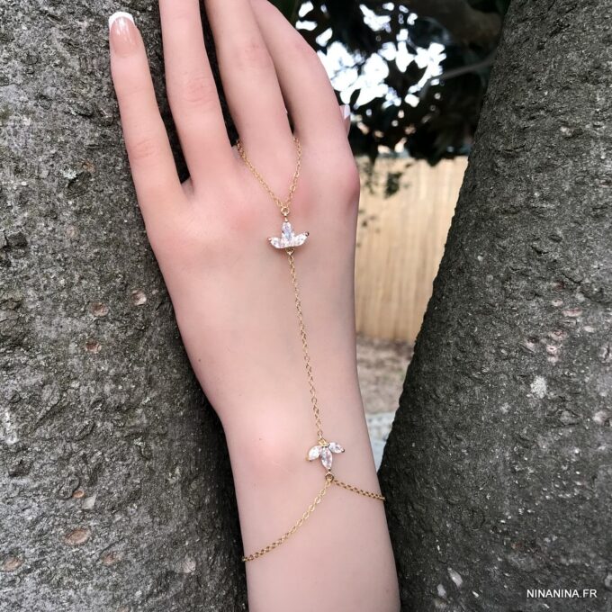 N7561b Bracelet zirconium femme bague chaine plaqué or - Bijoux Bracelets en ligne Ninanina