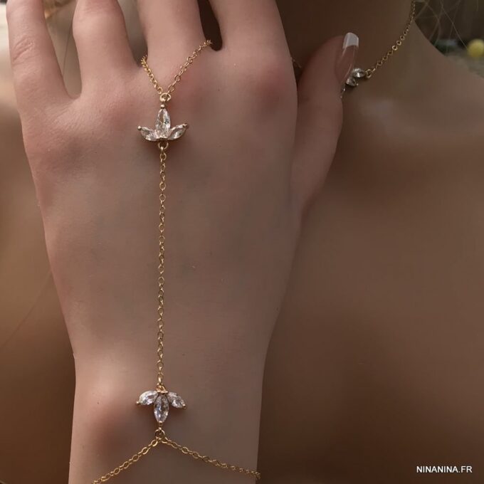 N7561c Bracelet zirconium femme bague chaine plaqué or - Bijoux Bracelets en ligne Ninanina
