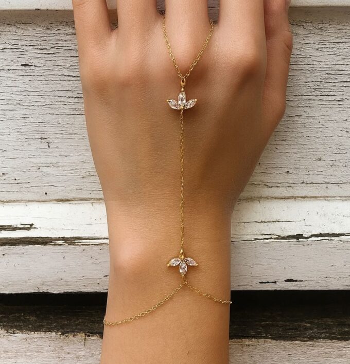 N7561d Bracelet zirconium femme bague artisanal - chaine plaqué or 14 K gold filled - Bijoux Bracelets bagues en ligne Ninanina