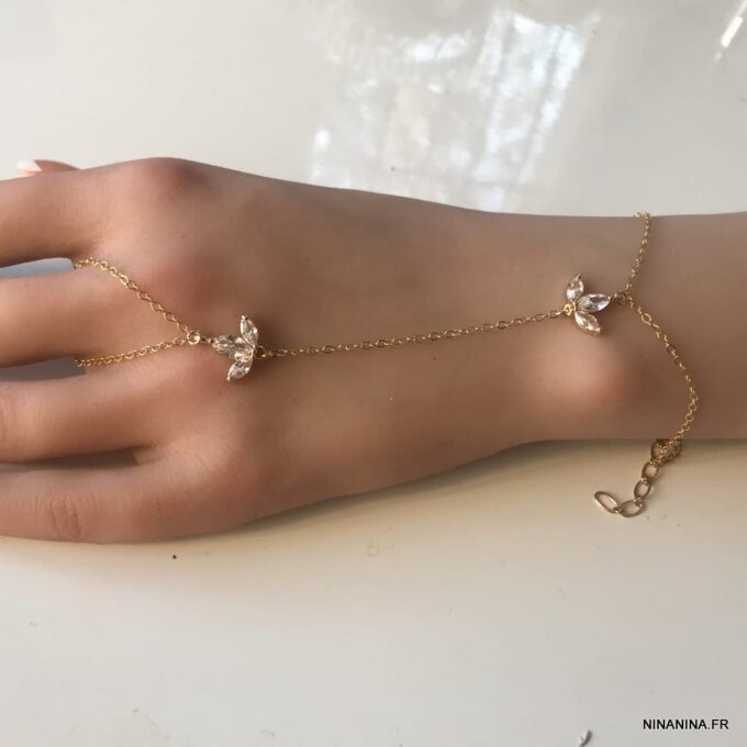 N7561e Bracelet zirconium femme bague chaine plaqué or - Bijoux Bracelets en ligne Ninanina