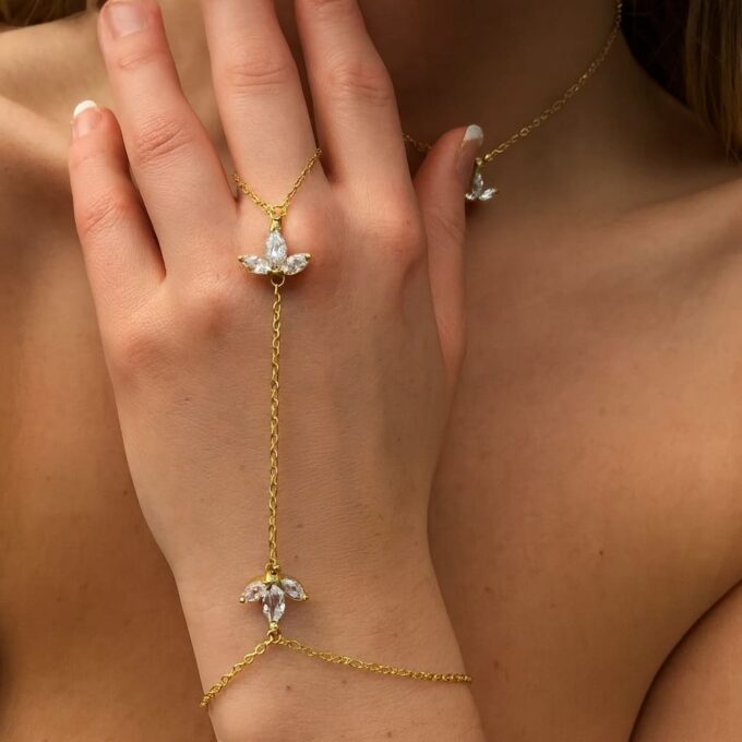 N7561f Bracelet zirconium femme bague artisanal - chaine plaqué or 14 K gold filled - Bijoux Bracelets bagues en ligne Ninanina