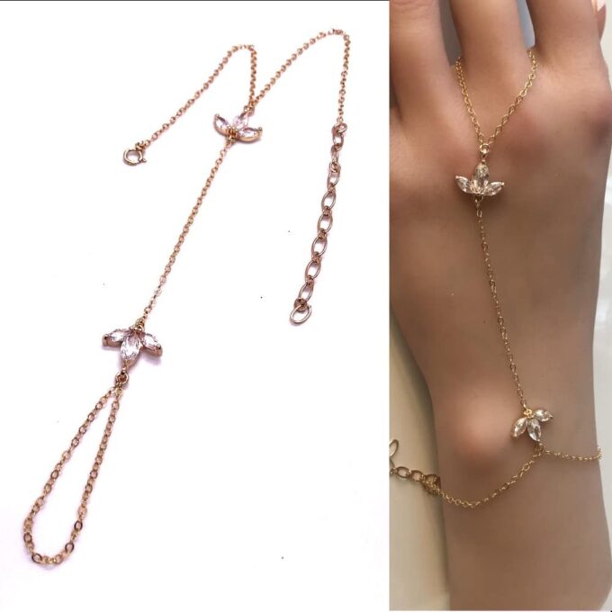 N7561f Bracelet zirconium femme bague chaine plaqué or - Bijoux Bracelets en ligne Ninanina