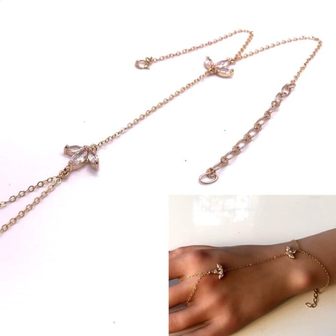 N7561g Bracelet zirconium femme bague chaine plaqué or - Bijoux Bracelets en ligne Ninanina