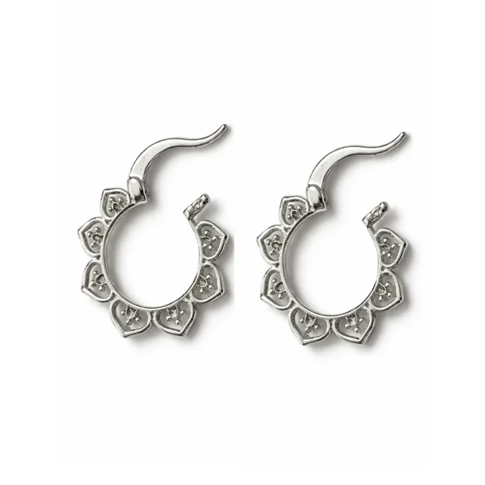 N7565 Boucles d'Oreilles Lotus Plaqué Argent Creoles boheme chic - Bijoux d'oreille en ligne Ninanina