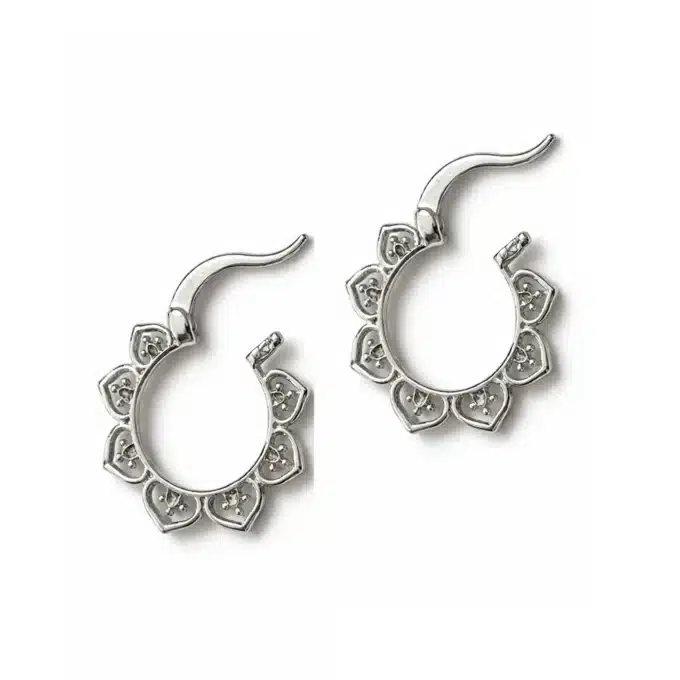 N7565a Boucles d'Oreilles Lotus Plaqué Argent Creoles boheme chic - Bijoux d'oreille en ligne Ninanina