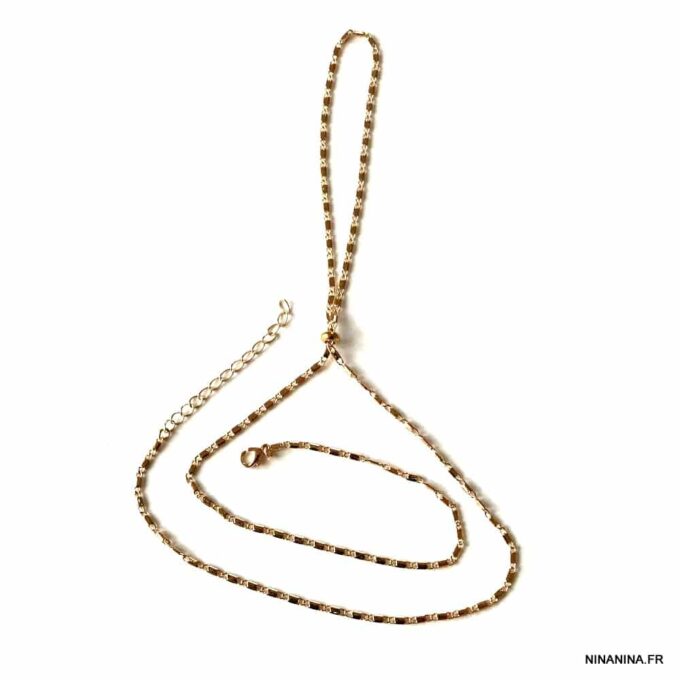 N7580a Bracelet avec bague reliée chaine fantaisie laiton doré - Bijoux Bracelets en ligne Ninanina
