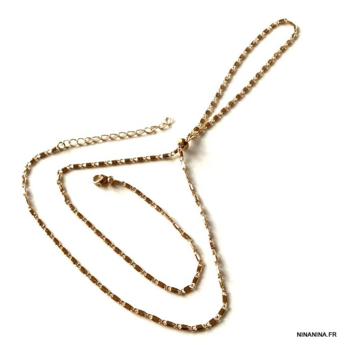 N7580d Bracelet avec bague reliée chaine fantaisie laiton doré - Bijoux Bracelets en ligne Ninanina