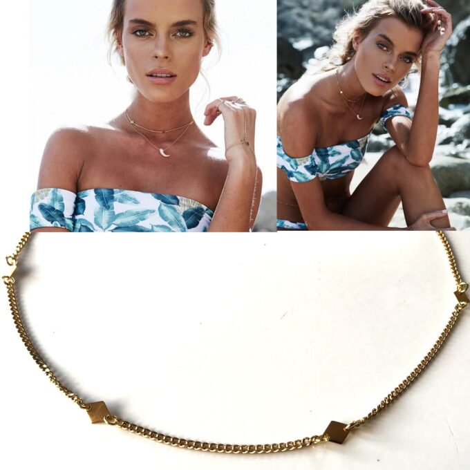 N7522 Ras de cou fin femme losange acier inoxydable doré - Bijoux Colliers en ligne Ninanina